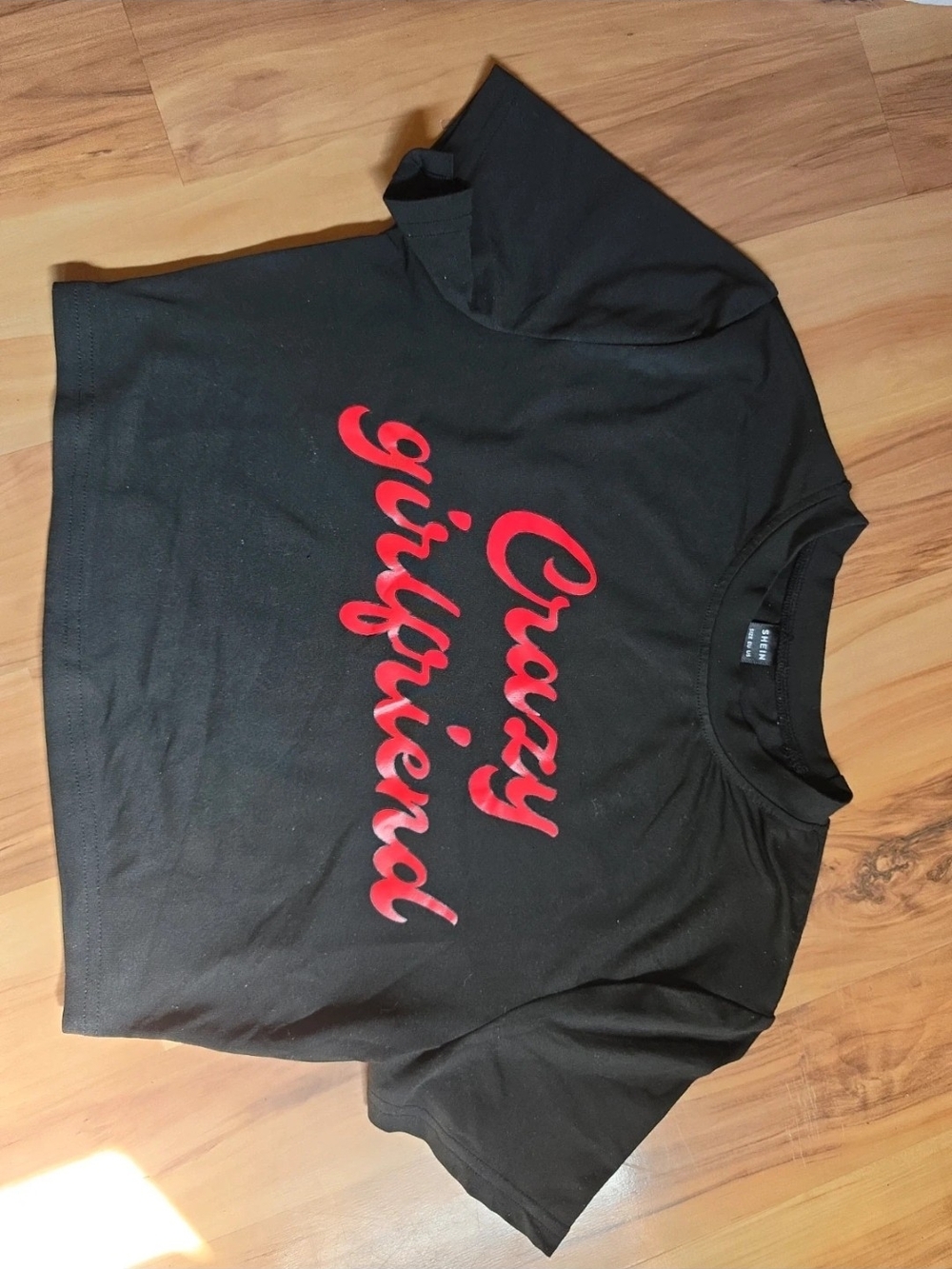 M Black Crop Tee with Red Script